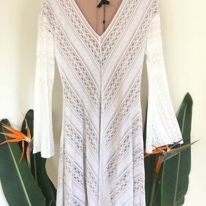 BCBGMaxAzria White Long Sleeve Midi Dress